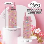 ROVOZAR Cat Water Bottle for Girls - 16oz Cat Stainless Steel Water Bottle with Straw - Cute Cats Insulated Cup - Pink Cats Kids Tumbler for School, Sports, Travel - Image 4