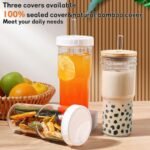 DWTS DANWEITESI Mason Jar with Lid and Straw,24 oz Iced Coffee Cup with Bamboo Lid and Straw,Boba Cups Smoothie Tumbler-Wide Mouth Reusable Glass Cups with Lid and Straws【4 Pack】 - Image 3