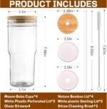 DWTS DANWEITESI Mason Jar with Lid and Straw,24 oz Iced Coffee Cup with Bamboo Lid and Straw,Boba Cups Smoothie Tumbler-Wide Mouth Reusable Glass Cups with Lid and Straws【4 Pack】 - Image 4