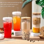 DWTS DANWEITESI Mason Jar with Lid and Straw,24 oz Iced Coffee Cup with Bamboo Lid and Straw,Boba Cups Smoothie Tumbler-Wide Mouth Reusable Glass Cups with Lid and Straws【4 Pack】 - Image 5