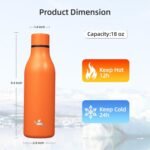 Konokyo Insulated Water Bottle with Strap,18 oz Double Wall Stainless Steel Vacuum Bottles Metal Water Flask,Orange - Image 3