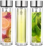PARACITY Glass Tea Infuser Bottle Teas Flood Cup Double Wall Borosilicate Portable Travel Tumbler Mug Leakproof for Loose Leaf Flower Herbal Tea Bags 13 OZ/380ML (Silver) - Image 4