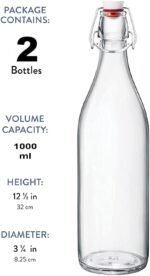 Bormioli Rocco Giara Beverage Bottle, 33.75 oz (Set of 2) - Leakproof Glass Container for Homemade Juices & Dressings - Stylish Drinkware Storage for Kitchen/Restaurant - Made in Italy (Clear) - Image 3