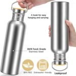 CHENGU 4 Pieces 34oz Single Wall Stainless Steel Water Bottles with Handle and Bamboo Lid Large Leakproof Metal Camping Bottles for Sports, Cyclists, Runners - Image 3