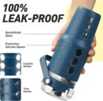 MUKOKO 32 oz Glass Tumbler with Straw,Glass Water Bottles with Time Marker,Iced Coffee Cup with Silicone Sleeve,Motivational Drinking Bottles,Leakproof-Blue - Image 4