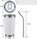 COMOOO 20oz White Tumbler Bulk with Straw Stainless Steel Insulated Coffee Tumbler Cups Double Wall Vacuum Travel Coffee Mug with Splash Proof Sliding Lid for Hot Cold Drinks (White, 4 Pack) - Image 4