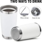 COMOOO 20oz White Tumbler Bulk with Straw Stainless Steel Insulated Coffee Tumbler Cups Double Wall Vacuum Travel Coffee Mug with Splash Proof Sliding Lid for Hot Cold Drinks (White, 4 Pack) - Image 5