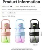 QWE Large Workout Water Bottle with Straw&Handle,Sports Jug,Lightweight,Leak proof,34oz, Heat-resisting,double drinking,BPA Free,Gradient Body,Cute for School, Outdoors,Hiking and Gym(Pink) - Image 8