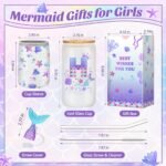 Clexela Birthday Gifts for 4 5 6 7 8 9 10 11 12 Year Old Girls Monogrammed Initial Glass Cups,16oz Glass Cups with lid and straw, Personlized Valentine Mermaid Gifts for Kids Girls Purple H - Image 3