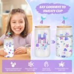 Clexela Birthday Gifts for 4 5 6 7 8 9 10 11 12 Year Old Girls Monogrammed Initial Glass Cups,16oz Glass Cups with lid and straw, Personlized Valentine Mermaid Gifts for Kids Girls Purple H - Image 5