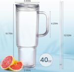 SMLIXE 40 oz plastic tumbler with handle and Straw Lid，clear tumbler，Double Wall Vacuum Reusable plastic Water Bottle Travel Mug Cup，Classic Acrylic Tumblers (2 Pack) - Image 3