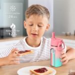 Volhoply 14oz KIds Stainless Steel Insulated Leakproof Water Bottle with Straw Lid and Silicone Boot,BPA-Free Easy Use for Boys&Girls,Double Wall Vacuum Bottles(Pink Green,1) - Image 5