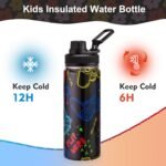 Skyflora 18oz Insulated Water Bottle with Straw Lid & Spout Lid, Game Controller, Gift for Kids Boys Girls Student Sports Travel Fitness Hiking Outdoors, Double Wall, Hands Wash Only, Black - Image 3