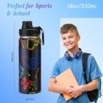 Skyflora 18oz Insulated Water Bottle with Straw Lid & Spout Lid, Game Controller, Gift for Kids Boys Girls Student Sports Travel Fitness Hiking Outdoors, Double Wall, Hands Wash Only, Black - Image 4