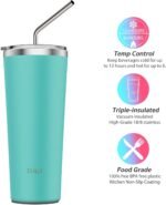THILY Tumbler Vacuum Insulated Travel Mug 26 oz Coffee Cup with Lids and Straws, Reusable, Splash-Proof, Powder Coated, Keep Ice Drinks Cold, Teal - Image 4
