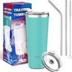 THILY Tumbler Vacuum Insulated Travel Mug 26 oz Coffee Cup with Lids and Straws, Reusable, Splash-Proof, Powder Coated, Keep Ice Drinks Cold, Teal - Image 6