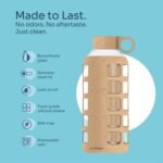 purifyou 40oz / 32oz / 22oz / 12oz Borosilicate Glass Water Bottle with Time & Volume Markers, Silicone Sleeve, Stainless Steel Lid | Reusable Glass Bottle for Water & Juice (22oz Iced Coffee) - Image 5