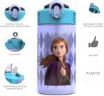 Zak Designs Disney Frozen 2 Kids Water Bottle with Spout Cover and Carrying Loop, Durable Plastic, Leak-Proof Water Bottle Design for Travel (16 oz, 2-Pack, Non-BPA, Elsa & Anna) - Image 3