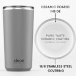 THE CLEAN HYDRATION CO. Insulated Ceramic Coated Tumbler 20 oz | Spill Proof Lid | Vacuum Insulated | Keeps Beverages Taste Intact, Gray - Image 3