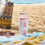 32oz Glass Tumbler with Straw & Bamboo Lid with Silicone Sleeve, Reusable Boba Smoothie Cup Iced Coffee Tumbler, Fits Cup Holder, Glass Water Bottle, BPA Free Beer Mug & Stein White. - Image 3