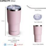20oz Thermal Coffee Cup,Insulated Mug,Portable To Go Cup with Lid and Straw, Stainless Steel Water Travel Tumbler for Cold&Hot Drinks/Matcha/Juice,Christmas/New Year/Birthday Gifts (Pink) - Image 3