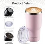 20oz Thermal Coffee Cup,Insulated Mug,Portable To Go Cup with Lid and Straw, Stainless Steel Water Travel Tumbler for Cold&Hot Drinks/Matcha/Juice,Christmas/New Year/Birthday Gifts (Pink) - Image 5