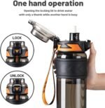 TKK Sports Water Bottles with Removable Straw 34 oz Leak-proof Flip Top Lid BPA Free Tritan Bottles with Strap for School, Fitness, Gym, Outdoor, Black - Image 3
