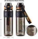 TKK Sports Water Bottles with Removable Straw 34 oz Leak-proof Flip Top Lid BPA Free Tritan Bottles with Strap for School, Fitness, Gym, Outdoor, Black - Image 6