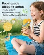 Kids Water Bottle 14oz with Silicone Straw Lid - Insulated Toddler Water Bottle Stainless Steel Keeps Cold 24H, Leak Proof & Dinosaur Prints Design | Custom Name Tag for School, Daycare, Travel - Image 3