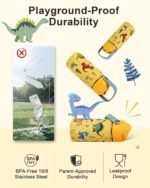 Kids Water Bottle 14oz with Silicone Straw Lid - Insulated Toddler Water Bottle Stainless Steel Keeps Cold 24H, Leak Proof & Dinosaur Prints Design | Custom Name Tag for School, Daycare, Travel - Image 4