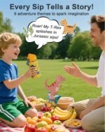 Kids Water Bottle 14oz with Silicone Straw Lid - Insulated Toddler Water Bottle Stainless Steel Keeps Cold 24H, Leak Proof & Dinosaur Prints Design | Custom Name Tag for School, Daycare, Travel - Image 6