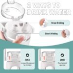 BLUEGO 32oz Glass Water Bottle with Handle and Straw|Leakproof Sports Glass Bottle with Time Marker and Silicone Sleeve|Glass Drinking Bottle for Travel, Gym, Workout, White - Image 3