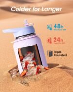 Coolflask Water Bottle with Straw, 32 oz Insulated Metal Water Flask with Straw & Spout Lids, Stainless Steel Double Wall Vacuum, Keep Cold 48h Hot 24h, Leak Proof & Non-BPA, Lavender - Image 3