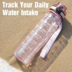 OLDLEY Water Bottle, 32oz Motivational Sports Water Bottle with Time Marker - Times to Drink - Tritan, BPA Free, Wide Mouth Leakproof,Clear Pink - Image 3