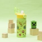 Zak Designs Minecraft Sage Kids Water Bottle For School or Travel, 14oz Stainless Steel Water Bottle With Straw, Handle, and Leak-Proof, Pop-Up Spout Cover (Creeper) - Image 3