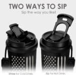 American Flag Tumbler - Stainless Steel 2-in-1 Lid Coffee Tumbler 18 oz, Patriotic Insulated Travel Mug Gift for Men Husband Dad, Birthday Christmas - Image 4