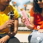 MUKOKO 24oz Glass Water Bottle with 2 Lids-Handle Flip Lid&Bamboo Straw Lid,Motivational Water Tumbler with Time Marker Reminder and Silicone Sleeve, Leakproof-Blue - Image 6