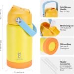Kids Insulated Water Bottle with Straw Lid & Silicone Handle,12oz Kids Leak Proof Water Bottle for School Boys Girls,Double Wall Vacuum Stainless Steel with Non-slip Silicone Base(Yellow) - Image 3
