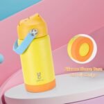 Kids Insulated Water Bottle with Straw Lid & Silicone Handle,12oz Kids Leak Proof Water Bottle for School Boys Girls,Double Wall Vacuum Stainless Steel with Non-slip Silicone Base(Yellow) - Image 4