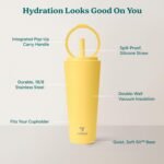 REDUCE Halo 32 oz Stainless Steel Vacuum Insulated Tumbler - Spill Proof Travel Mug with Flip Handle Lid - Keeps Drinks Cold for 32 Hrs - Dishwasher Safe - Cupholder Friendly - Pineapple - Image 5