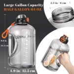 Feeljuly 64 OZ Water Bottle with Straw, Half Gallon Water Bottle Times to Drink, Reusable Leak Proof Water Jug Handle with Strap, 2 Lids BPA Free for Fitness Gym Camping (Grey, 64 Ounces) - Image 4