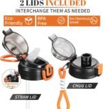 Feeljuly 64 OZ Water Bottle with Straw, Half Gallon Water Bottle Times to Drink, Reusable Leak Proof Water Jug Handle with Strap, 2 Lids BPA Free for Fitness Gym Camping (Grey, 64 Ounces) - Image 5