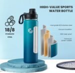 Sports Water Bottle 22oz, Insulated Water Bottle with Handle,Stainless Steel,Simple Modern,Suitable for Travel, School, Boy, Girl(Dark Night) - Image 4