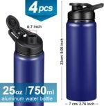 CHENGU 4 Pcs Aluminum Water Bottle 25oz Aluminum Reusable Bottles Lightweight Snap Lid Sports Water Multipack Easy Carry Leak Proof Travel for Gym Camping Hiking Outdoor Fishing (Blue) - Image 3