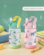 Hippypotamus Kids Water Bottle - Stainless Steel Vacuum Insulated -12 oz - Leak Proof Straw Lid & Soft Spout For Toddlers & Kids - (Pink Unicorn) - Image 6