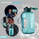 GEMFUL 3 Liter Water Bottle with Straw 101oz BPA-Free Leakproof Time Marker Handle for Gym Sports Large Motivational Jug for Men Women (Cyan with Removable Straw) - Image 3