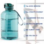GEMFUL 3 Liter Water Bottle with Straw 101oz BPA-Free Leakproof Time Marker Handle for Gym Sports Large Motivational Jug for Men Women (Cyan with Removable Straw) - Image 4