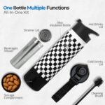 Cold Brew & Tea Infuser Bottle – 18oz Travel Water Bottle with Storage, Dual Lids & Coffee Filter – Fruit Water & Coffee Maker – FLASKMATE All-in-One System (Classic Chess) - Image 3