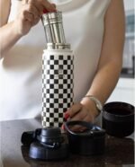 Cold Brew & Tea Infuser Bottle – 18oz Travel Water Bottle with Storage, Dual Lids & Coffee Filter – Fruit Water & Coffee Maker – FLASKMATE All-in-One System (Classic Chess) - Image 4