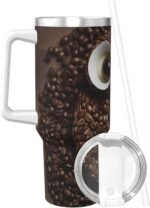 LKWSCGHM 40 oz Stainless Steel Tumbler with Handle and Straw, Coffee bean owl Car Cup Insulated Water Bottle Personalized Ice Bully Cup Hot/Cold Travel Coffee Mug Gifts, Cupholder Friendly - Image 3